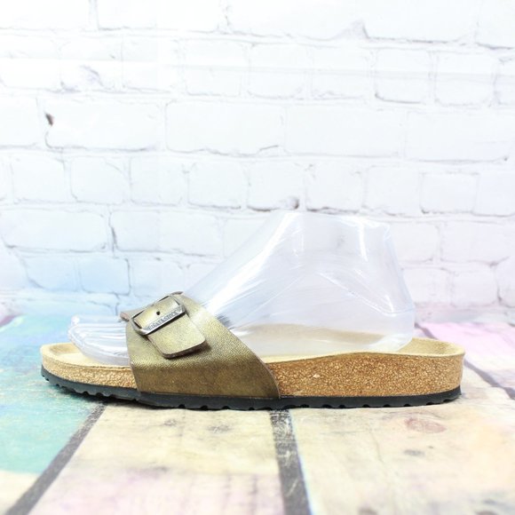 Birkenstock Shoes - Birkenstock Madrid Brown Nubuck Birko-flor One Strap Slip on Sandals L 8 / M 6